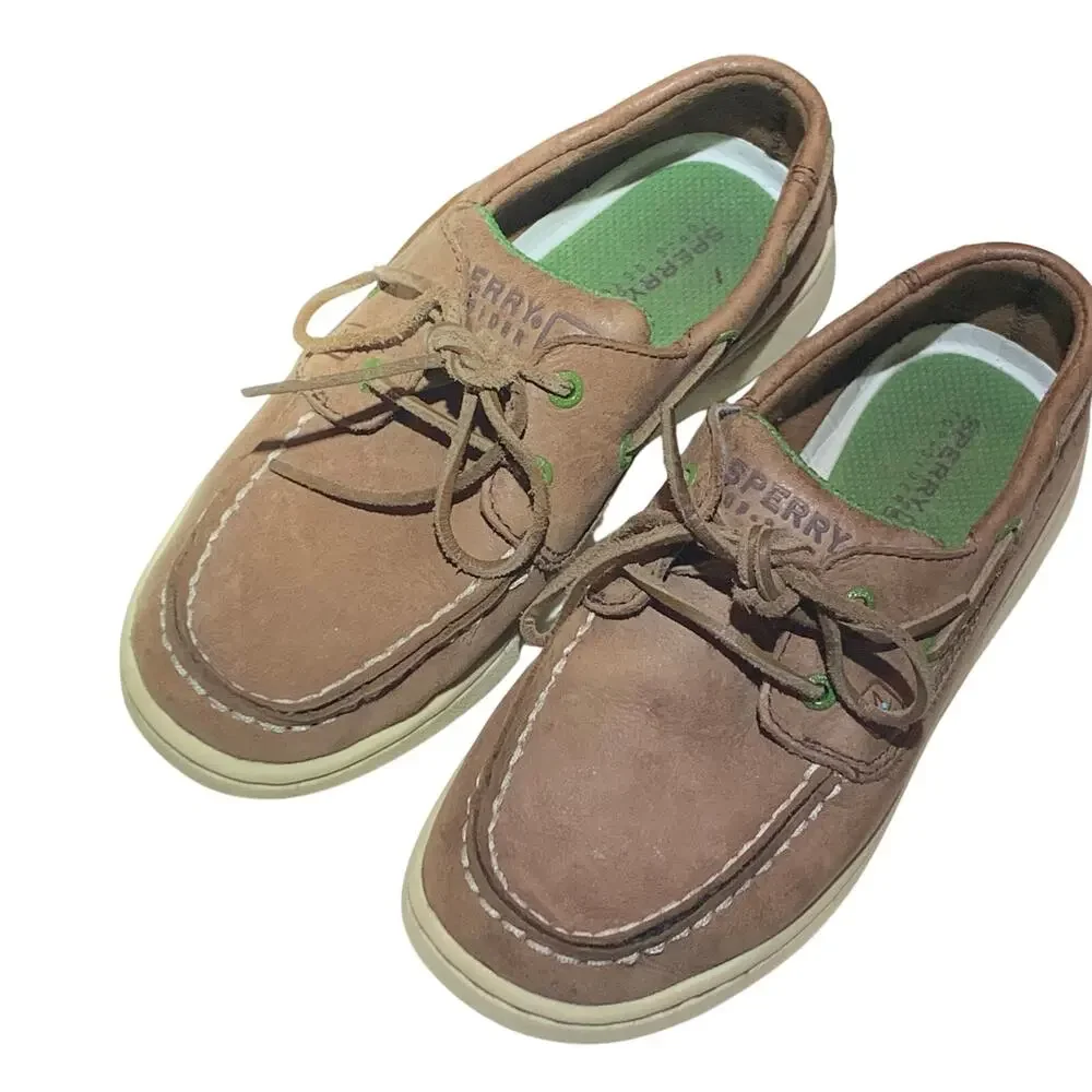 Sperrys Top Sider Boat Shoes Boys 13.5 Brown Spy Cupsole 2-Eye Nautical Leather - Picture 7 of 12